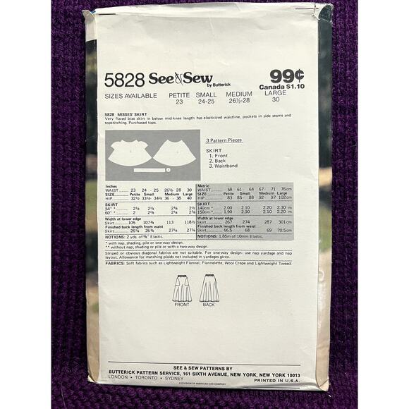 Butterick 5828 pattern a line skirt 1980s size medium - Picture 3 of 6